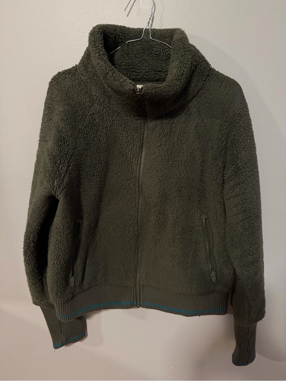 Athleta Olive Green Sherpa Zip Jacket